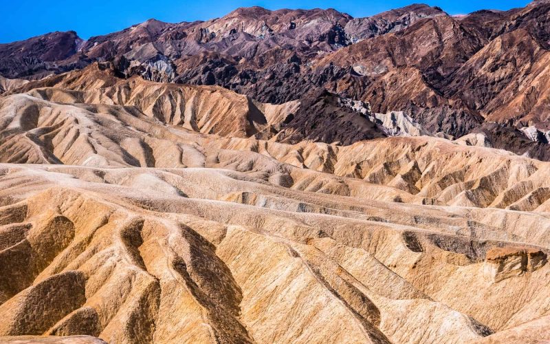 Colorful geological formations at Zabriskie Point in Death Valley National Park, California